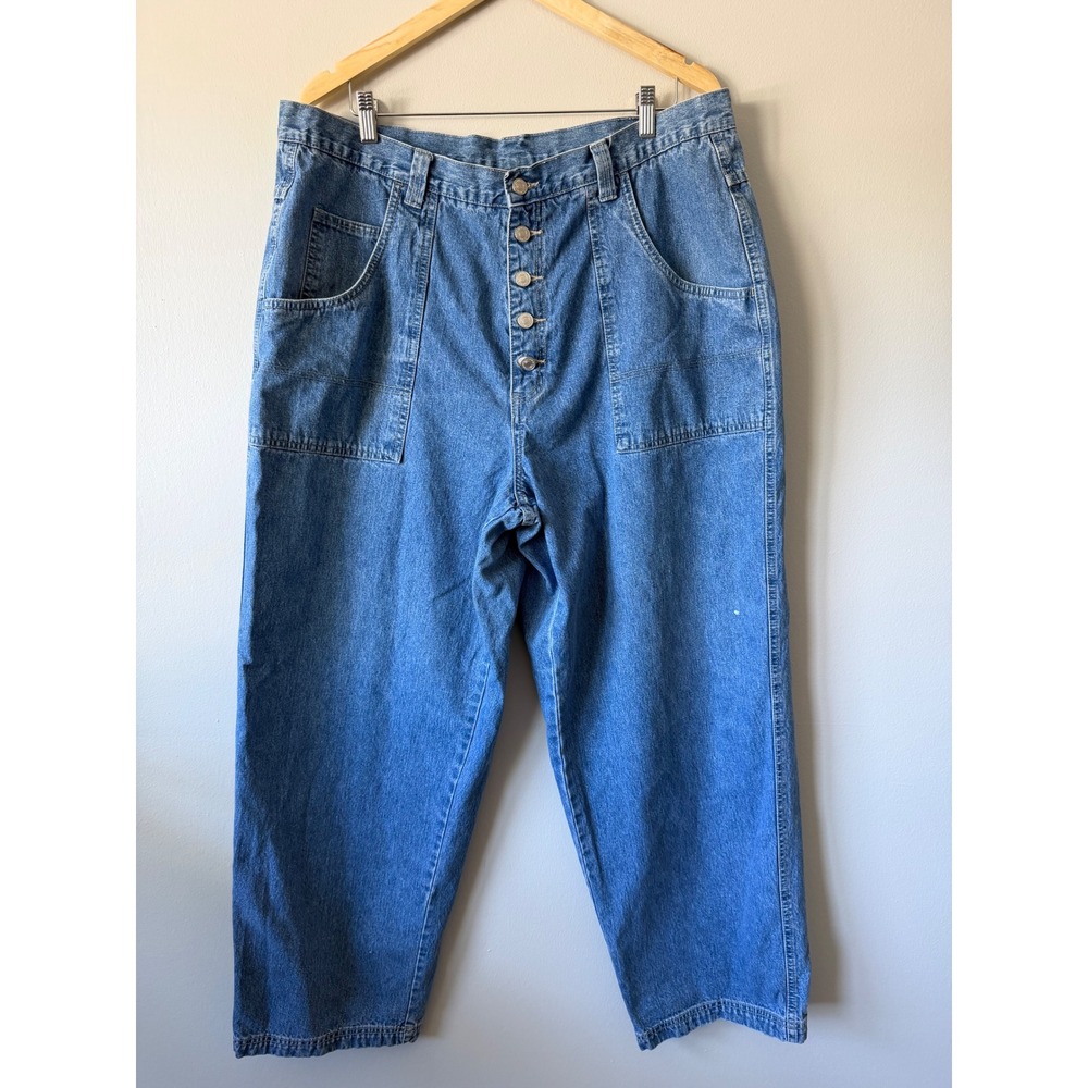 Xhilaration‎ Jeans 22W High Rise Button Fly Patch Pocket Wide Leg Vintage 90s